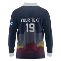 Custom Scotland Football Long Sleeve Polo Shirt William Wallace Statue Edinburgh Castle Art