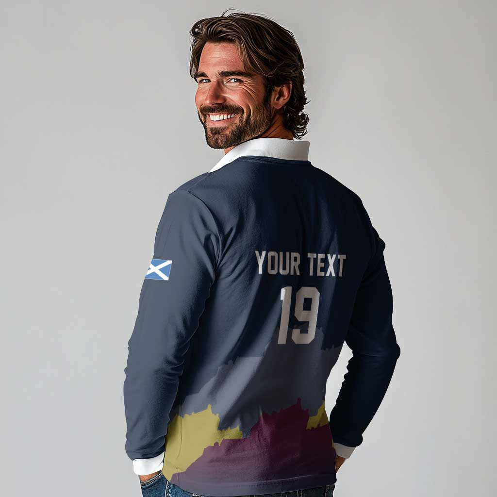 Custom Scotland Football Long Sleeve Polo Shirt William Wallace Statue Edinburgh Castle Art