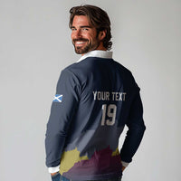 Custom Scotland Football Long Sleeve Polo Shirt William Wallace Statue Edinburgh Castle Art