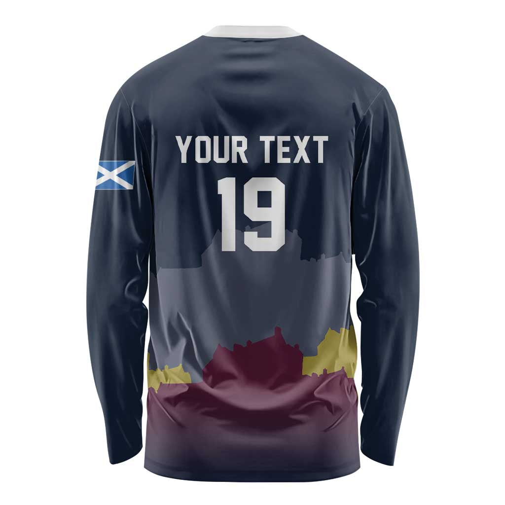 Custom Scotland Football Long Sleeve Shirt William Wallace Statue Edinburgh Castle Art