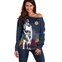 Custom Scotland Football Off Shoulder Sweater William Wallace Statue Edinburgh Castle Art