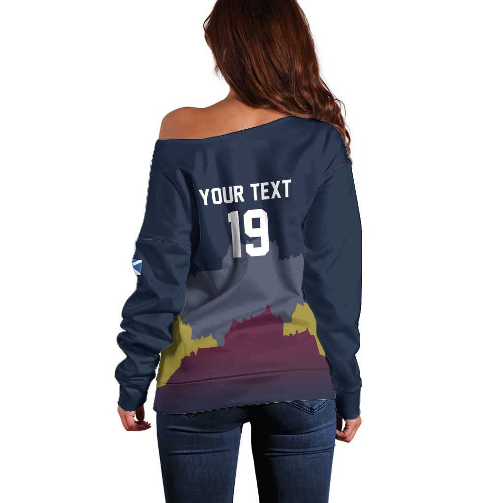 Custom Scotland Football Off Shoulder Sweater William Wallace Statue Edinburgh Castle Art