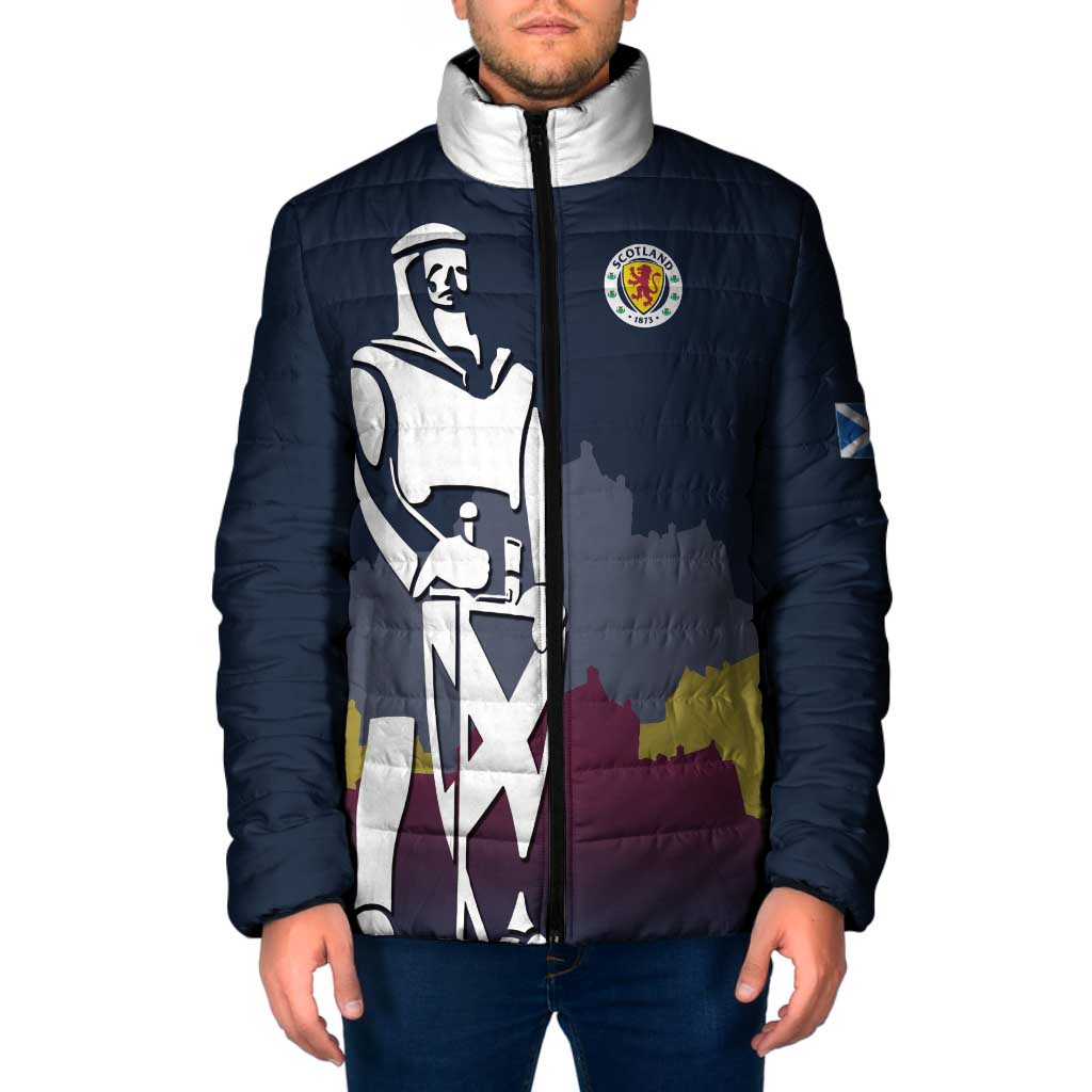 Custom Scotland Football Padded Jacket William Wallace Statue Edinburgh Castle Art