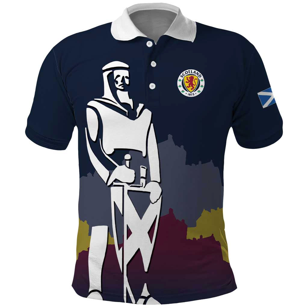 Custom Scotland Football Polo Shirt William Wallace Statue Edinburgh Castle Art