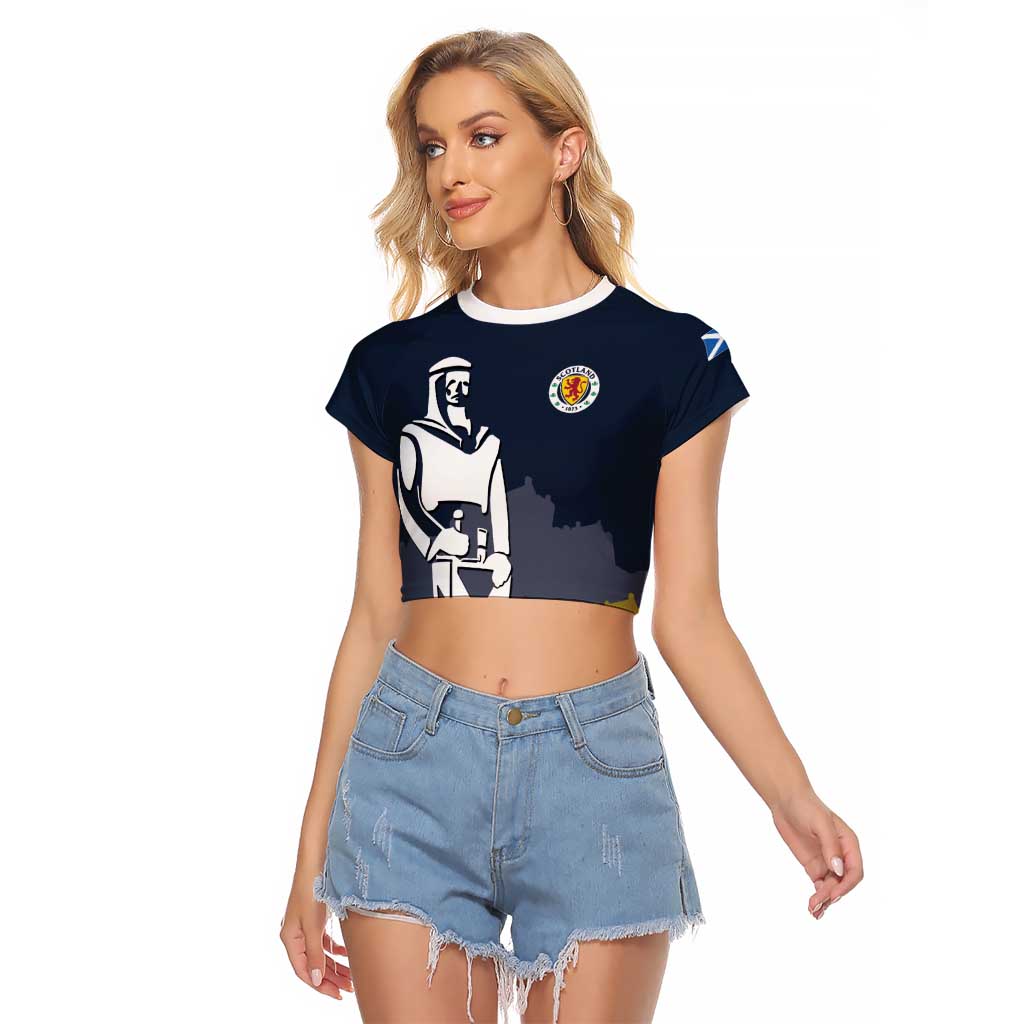Custom Scotland Football Raglan Cropped T Shirt William Wallace Statue Edinburgh Castle Art