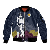 Custom Scotland Football Sleeve Zip Bomber Jacket William Wallace Statue Edinburgh Castle Art