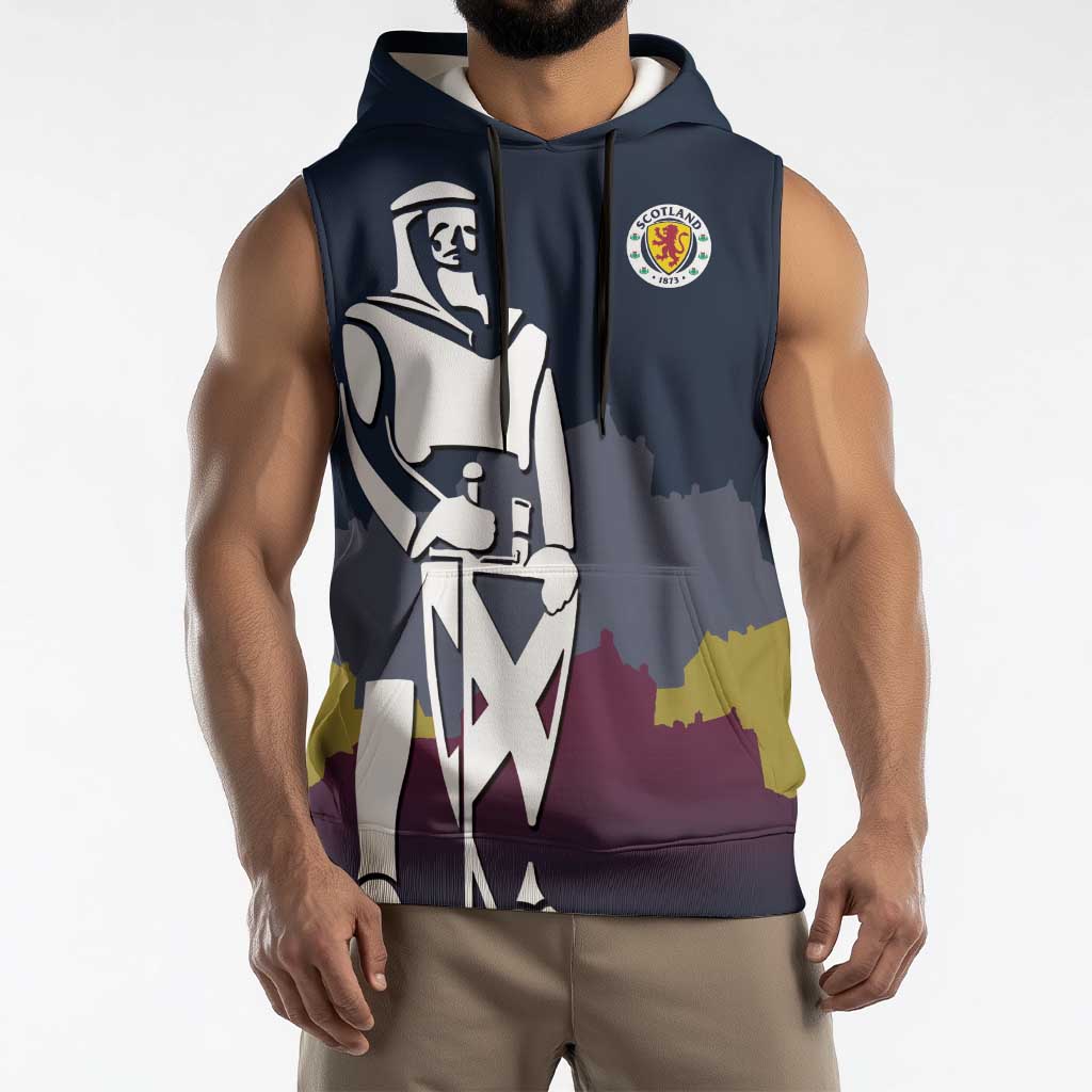 Custom Scotland Football Sleeveless Hoodie William Wallace Statue Edinburgh Castle Art