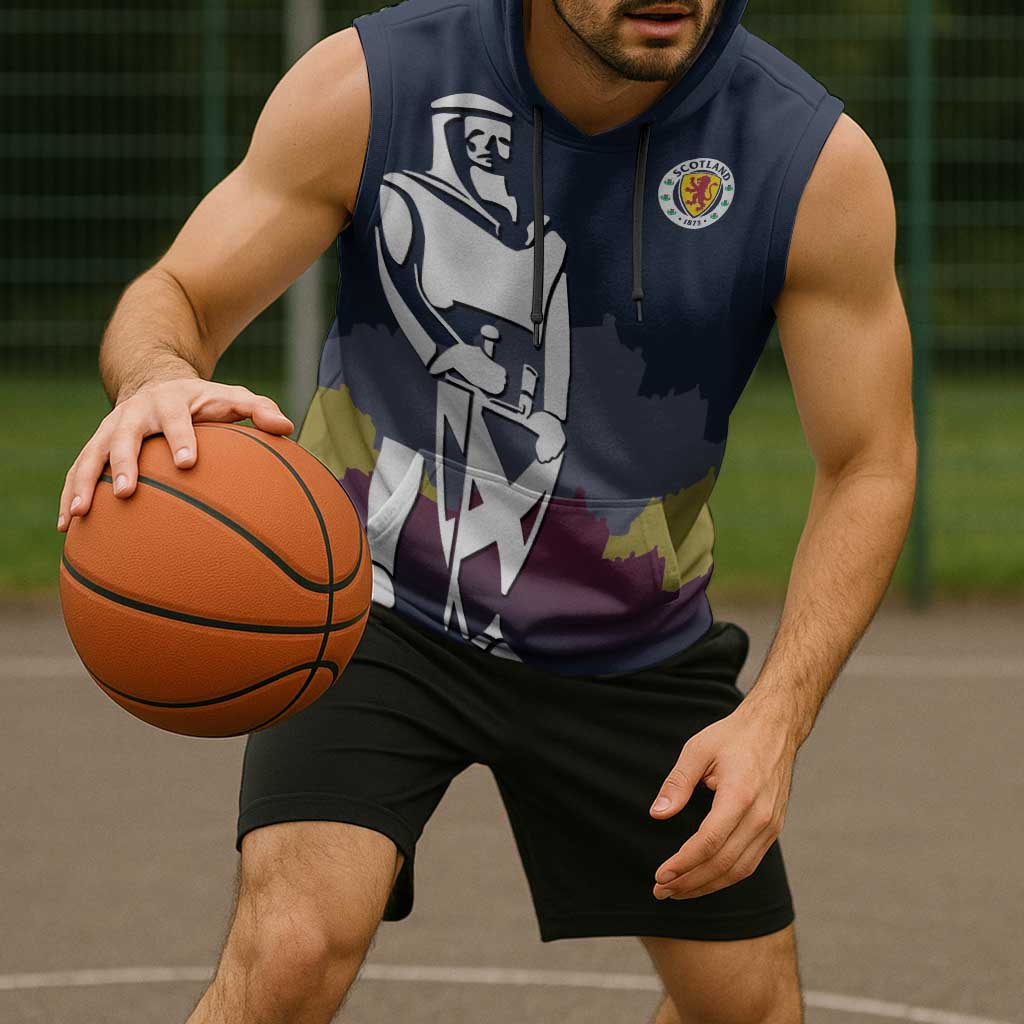 Custom Scotland Football Sleeveless Hoodie William Wallace Statue Edinburgh Castle Art
