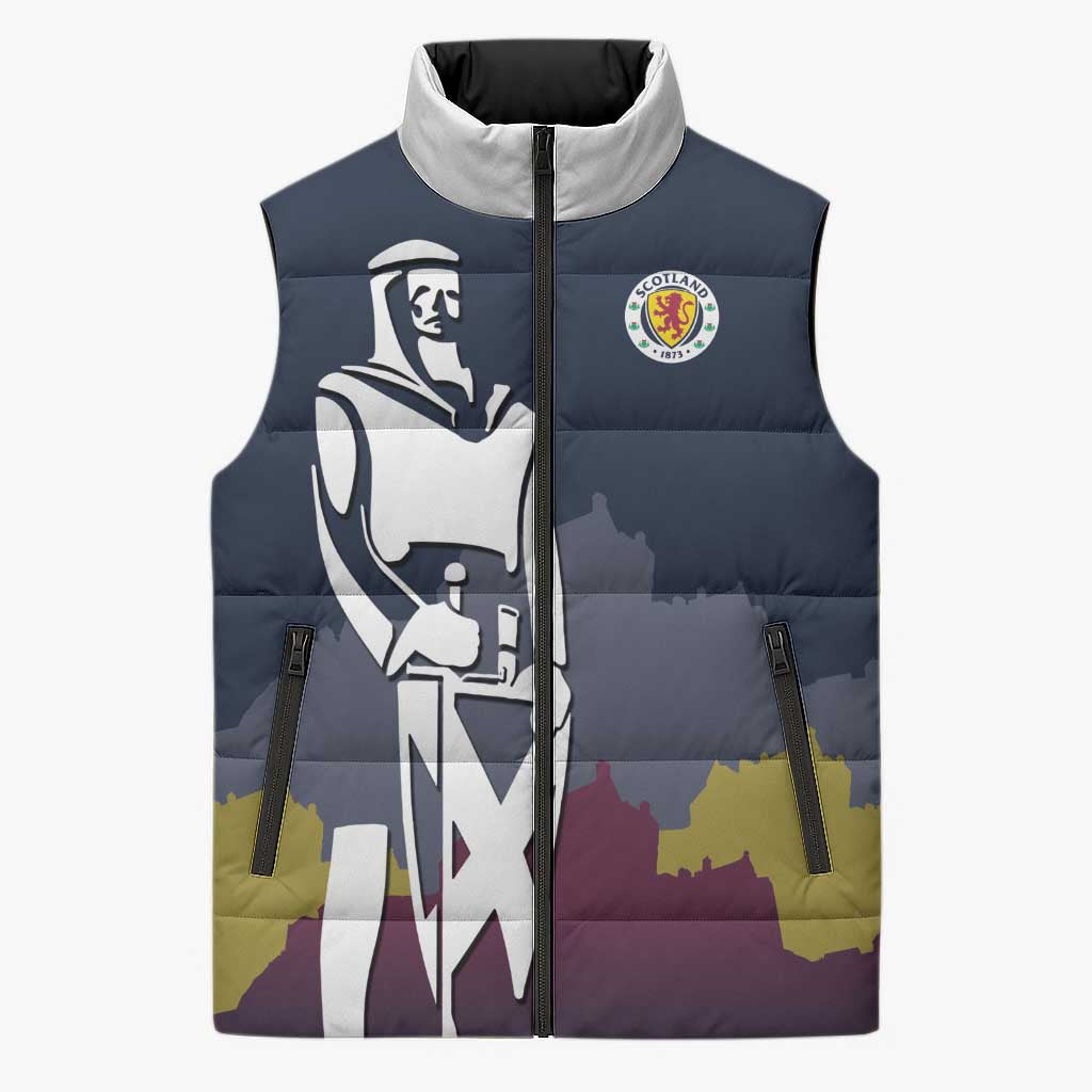 Custom Scotland Football Sleeveless Puffer Jacket William Wallace Statue Edinburgh Castle Art