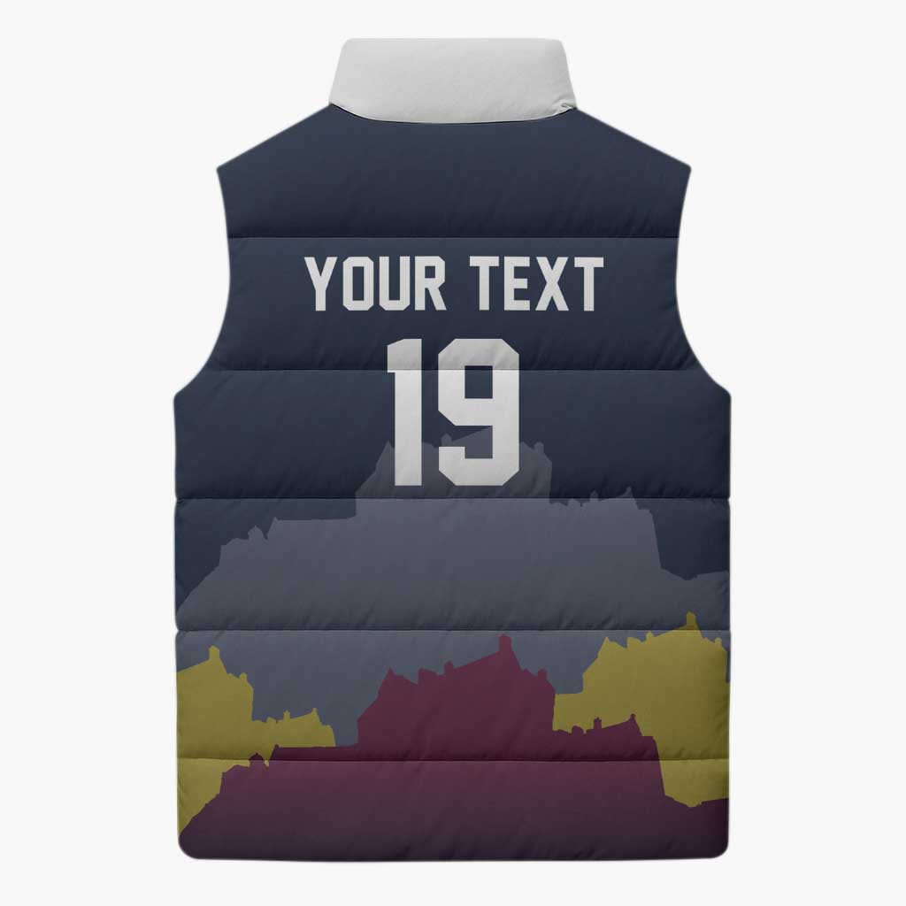 Custom Scotland Football Sleeveless Puffer Jacket William Wallace Statue Edinburgh Castle Art