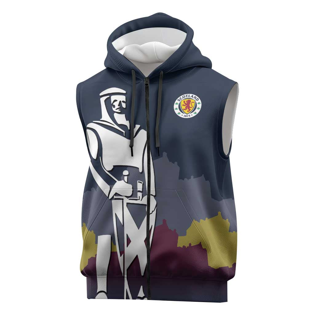 Custom Scotland Football Sleeveless Zip Hoodie William Wallace Statue Edinburgh Castle Art