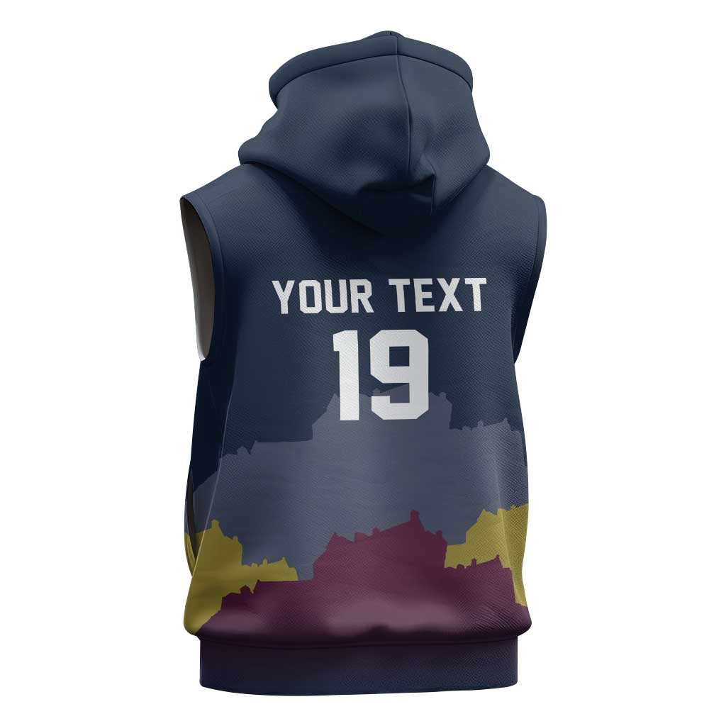 Custom Scotland Football Sleeveless Zip Hoodie William Wallace Statue Edinburgh Castle Art