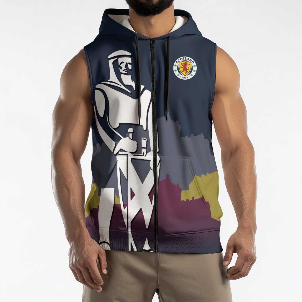 Custom Scotland Football Sleeveless Zip Hoodie William Wallace Statue Edinburgh Castle Art