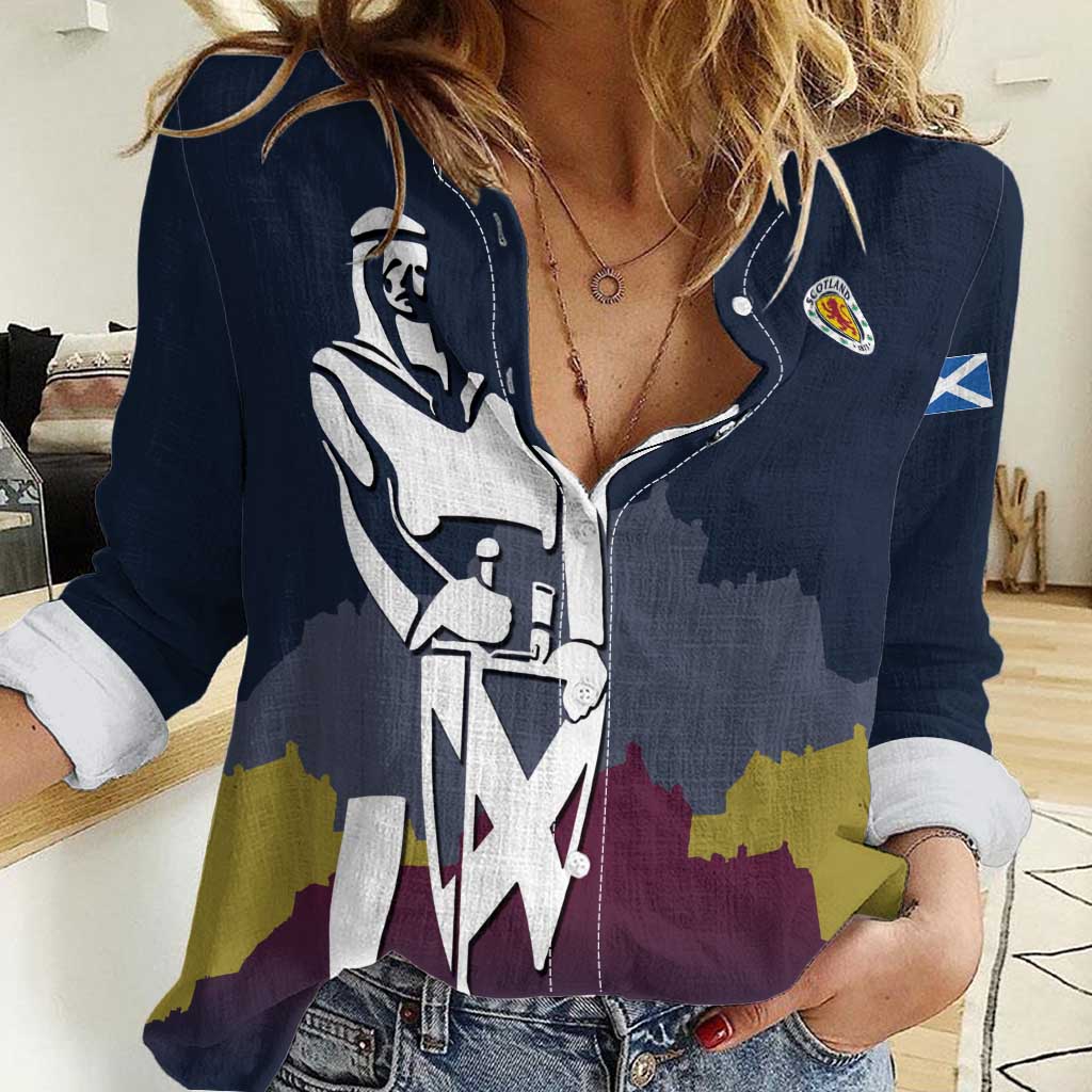Custom Scotland Football Women Casual Shirt William Wallace Statue Edinburgh Castle Art