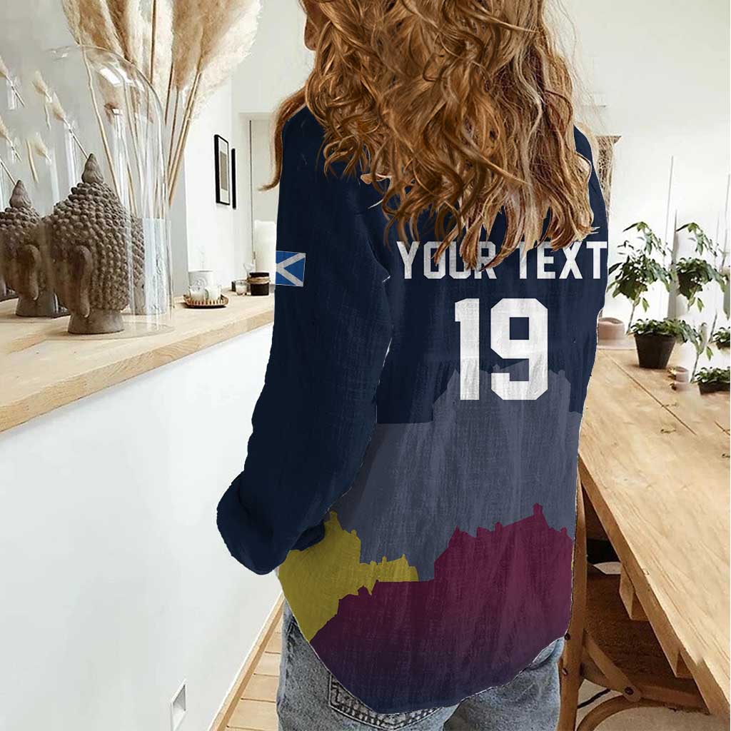 Custom Scotland Football Women Casual Shirt William Wallace Statue Edinburgh Castle Art