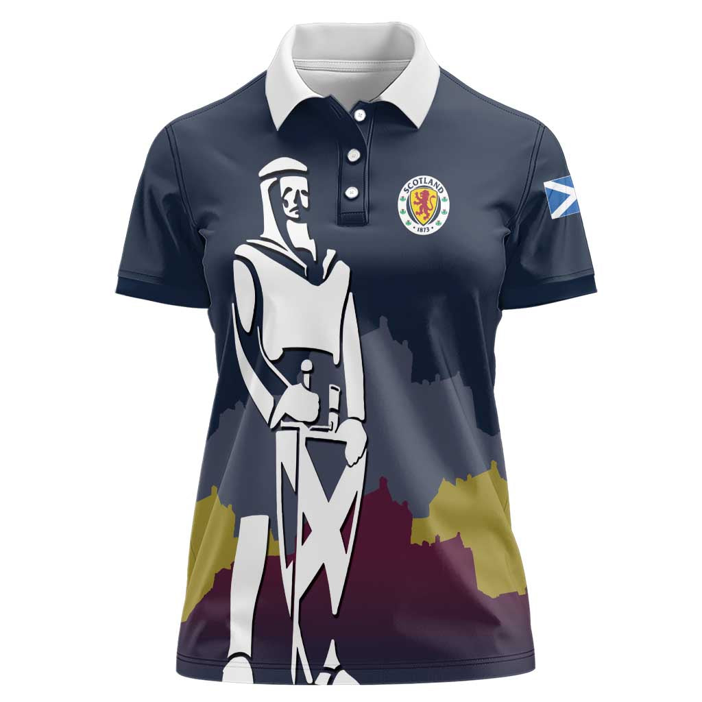 Custom Scotland Football Women Polo Shirt William Wallace Statue Edinburgh Castle Art