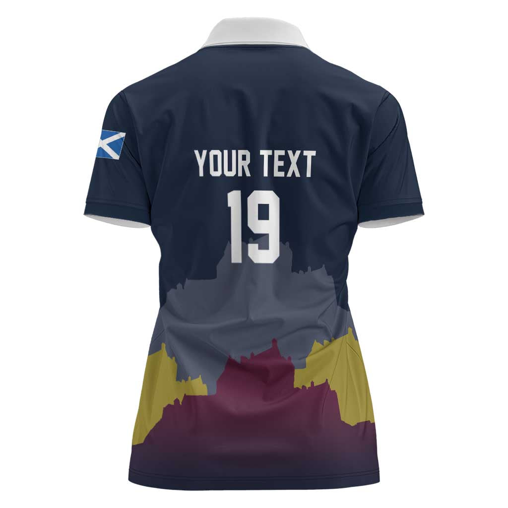 Custom Scotland Football Women Polo Shirt William Wallace Statue Edinburgh Castle Art