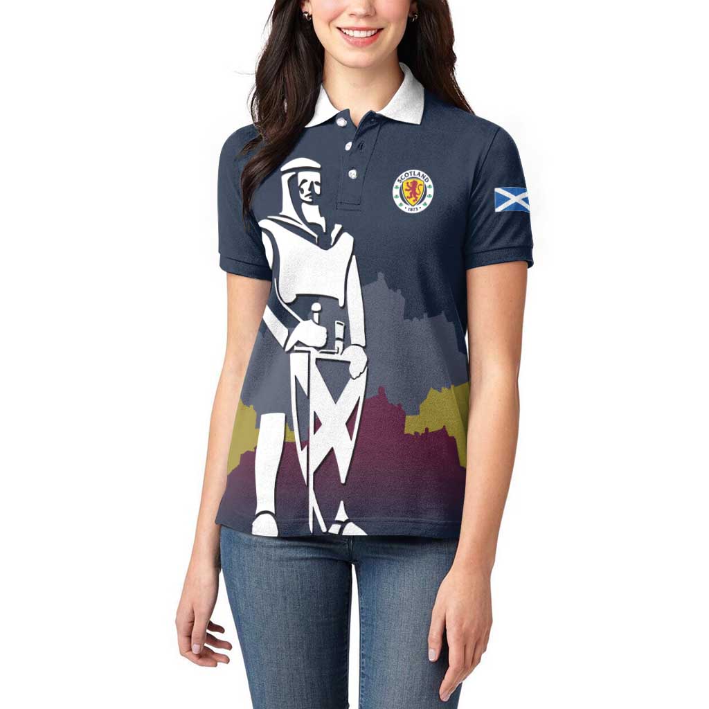 Custom Scotland Football Women Polo Shirt William Wallace Statue Edinburgh Castle Art