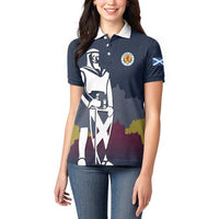 Custom Scotland Football Women Polo Shirt William Wallace Statue Edinburgh Castle Art