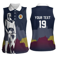 Custom Scotland Football Women Sleeveless Polo Shirt William Wallace Statue Edinburgh Castle Art