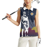 Custom Scotland Football Women Sleeveless Polo Shirt William Wallace Statue Edinburgh Castle Art