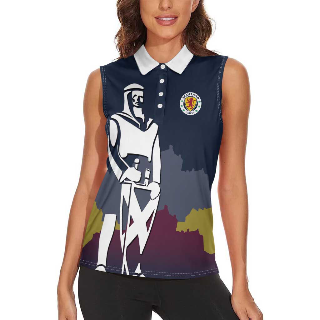 Custom Scotland Football Women Sleeveless Polo Shirt William Wallace Statue Edinburgh Castle Art