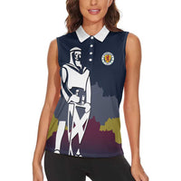 Custom Scotland Football Women Sleeveless Polo Shirt William Wallace Statue Edinburgh Castle Art