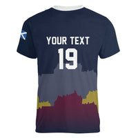 Custom Scotland Football Women V-Neck T-Shirt William Wallace Statue Edinburgh Castle Art
