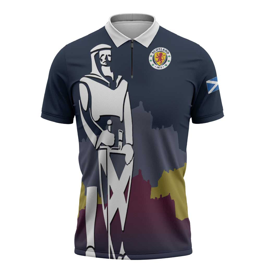 Custom Scotland Football Zipper Polo Shirt William Wallace Statue Edinburgh Castle Art