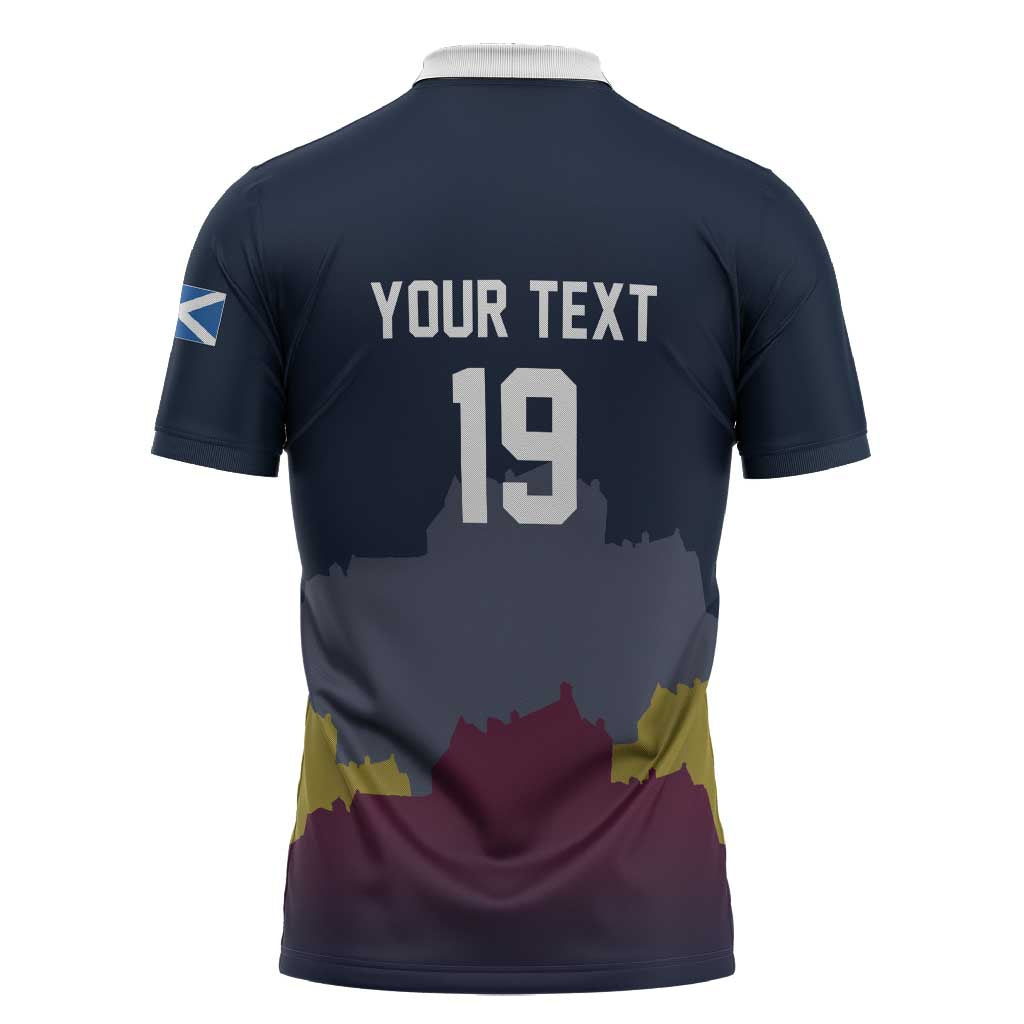 Custom Scotland Football Zipper Polo Shirt William Wallace Statue Edinburgh Castle Art