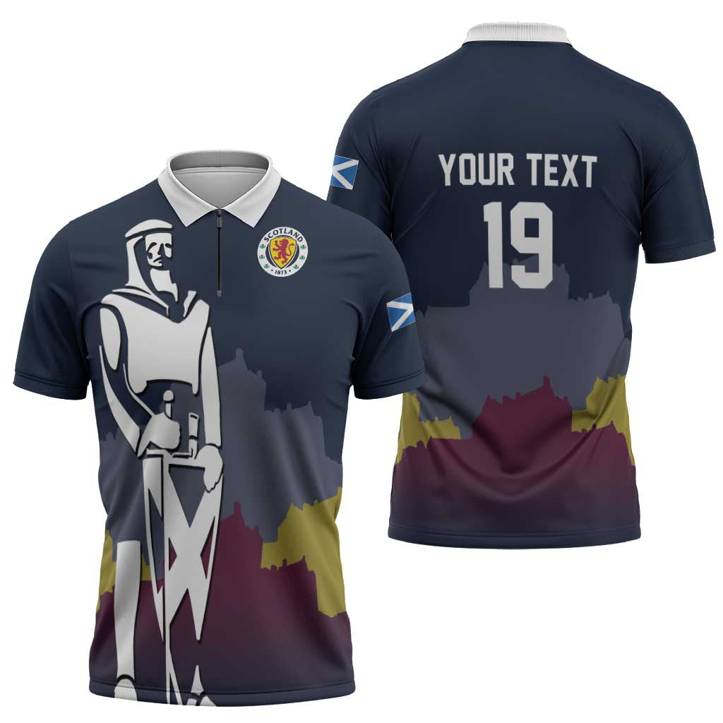 Custom Scotland Football Zipper Polo Shirt William Wallace Statue Edinburgh Castle Art