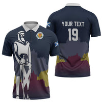 Custom Scotland Football Zipper Polo Shirt William Wallace Statue Edinburgh Castle Art