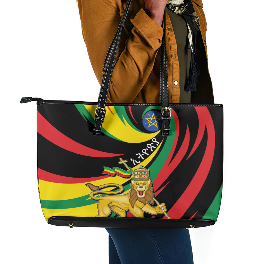 Ethiopia National Day 1991 Leather Tote Bag Habesha Lion Of Judah