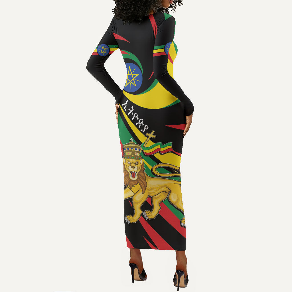 Ethiopia National Day 1991 Long Sleeve Bodycon Dress Habesha Lion Of Judah