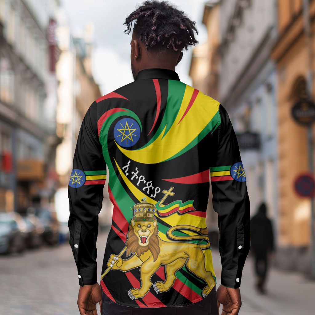 Ethiopia National Day 1991 Long Sleeve Button Shirt Habesha Lion Of Judah