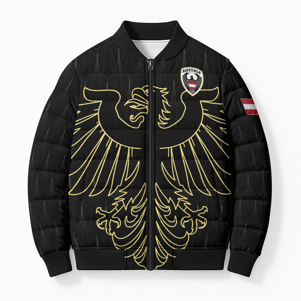 Custom World Football 2026 Austria Bomber Puffer Jacket Austrian Eagles Black Glory