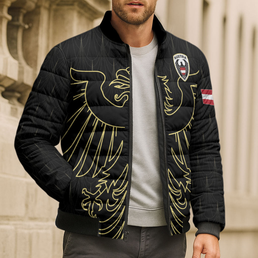 Custom World Football 2026 Austria Bomber Puffer Jacket Austrian Eagles Black Glory