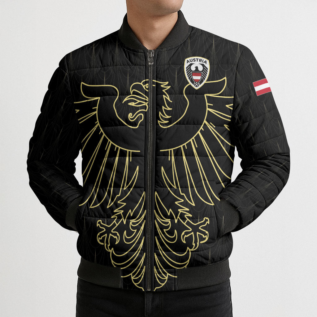 Custom World Football 2026 Austria Bomber Puffer Jacket Austrian Eagles Black Glory