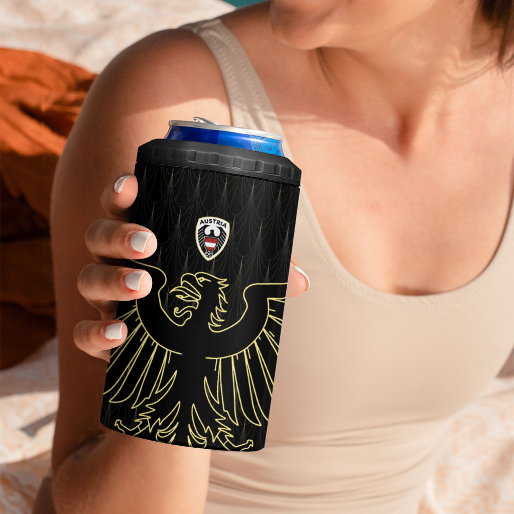 Custom World Football 2026 Austria 4 in 1 Can Cooler Tumbler Austrian Eagles Black Glory