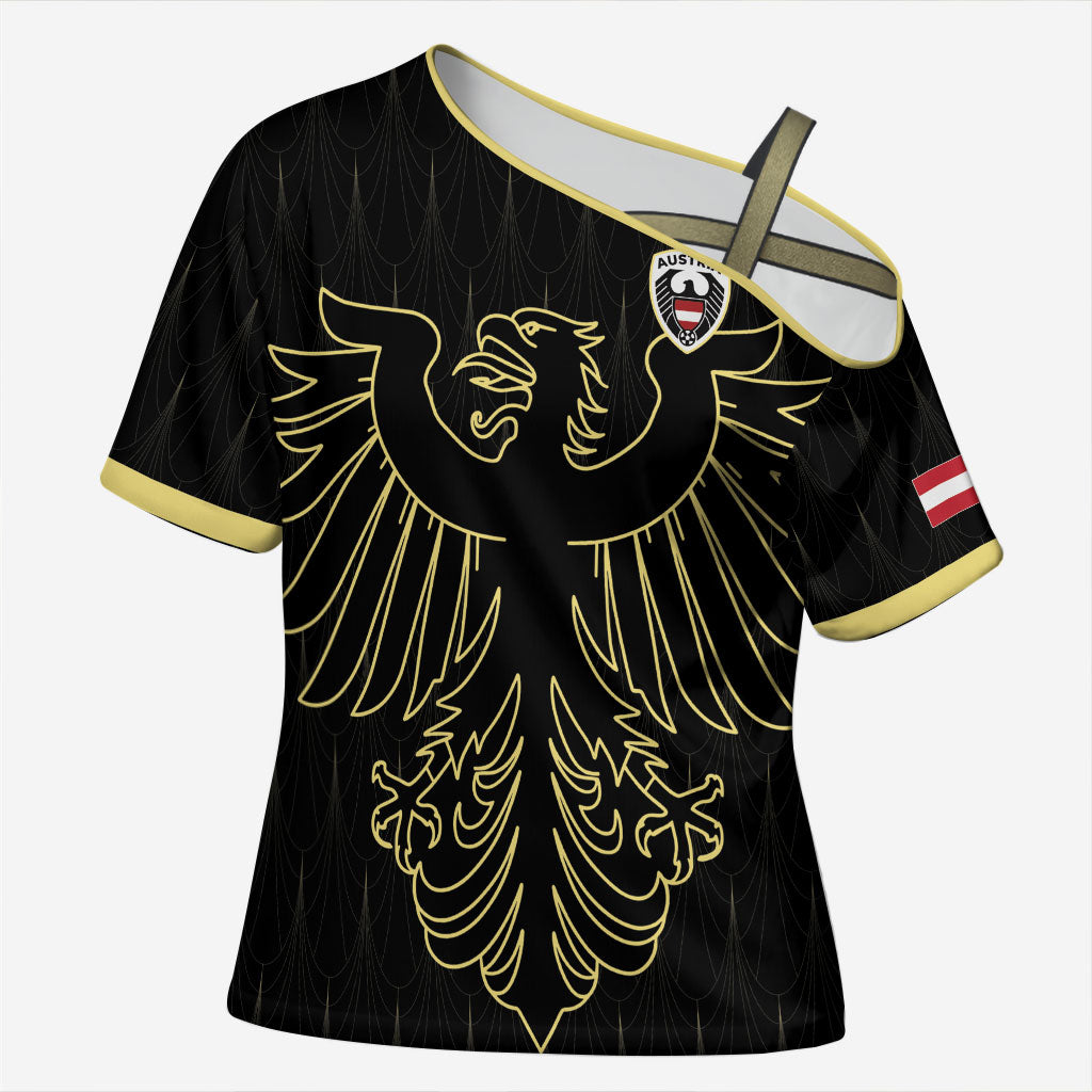 Custom World Football 2026 Austria Cross Shoulder Shirt Austrian Eagles Black Glory