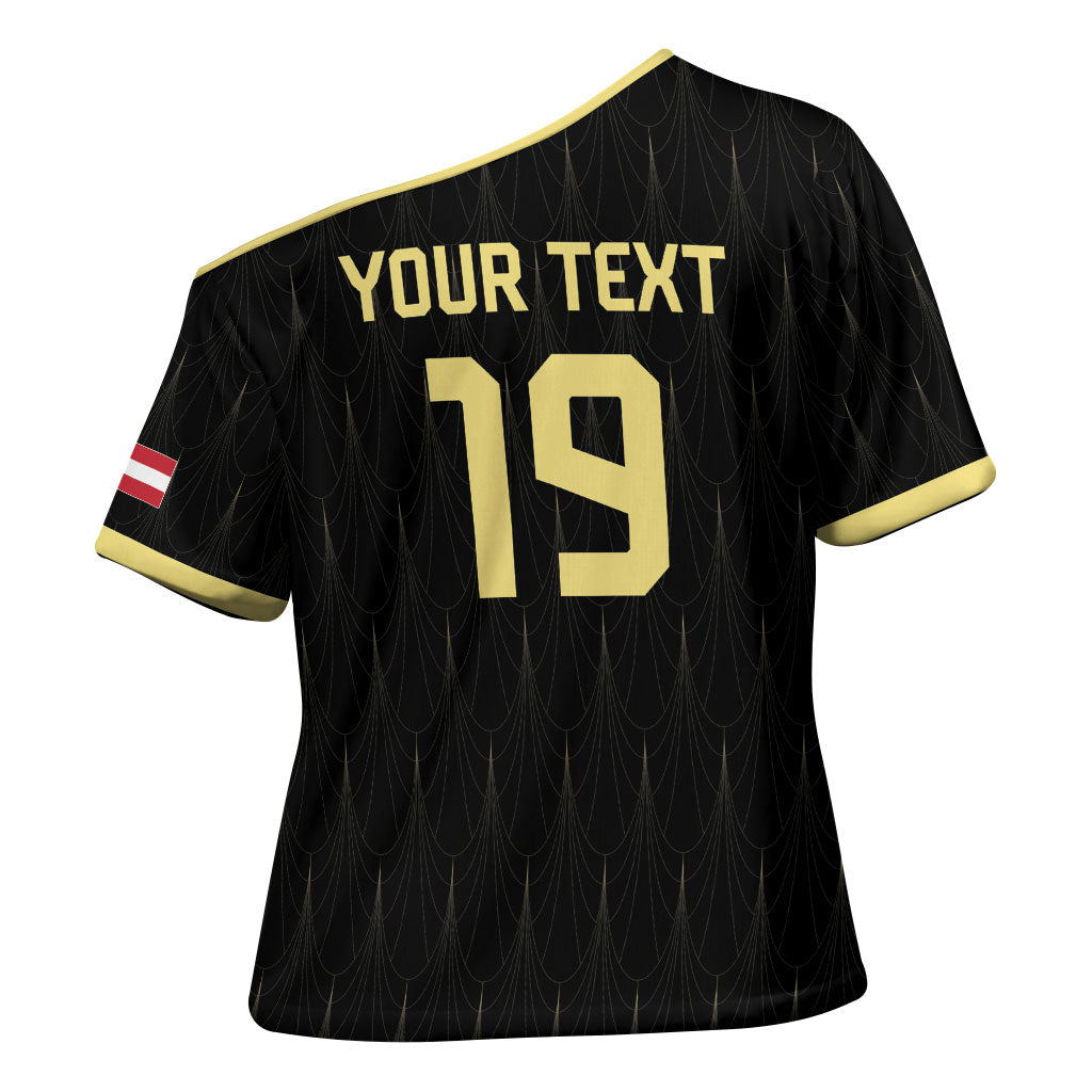 Custom World Football 2026 Austria Cross Shoulder Shirt Austrian Eagles Black Glory