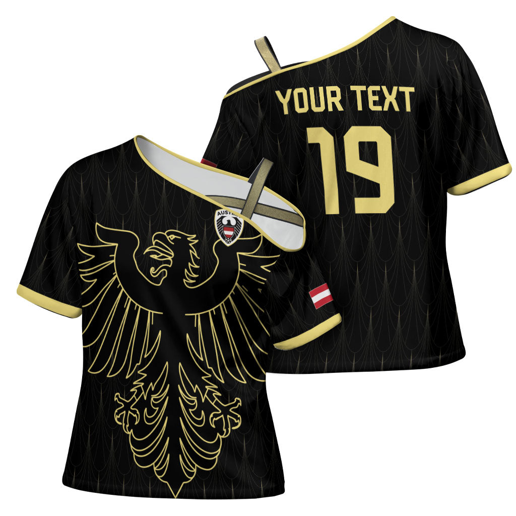 Custom World Football 2026 Austria Cross Shoulder Shirt Austrian Eagles Black Glory