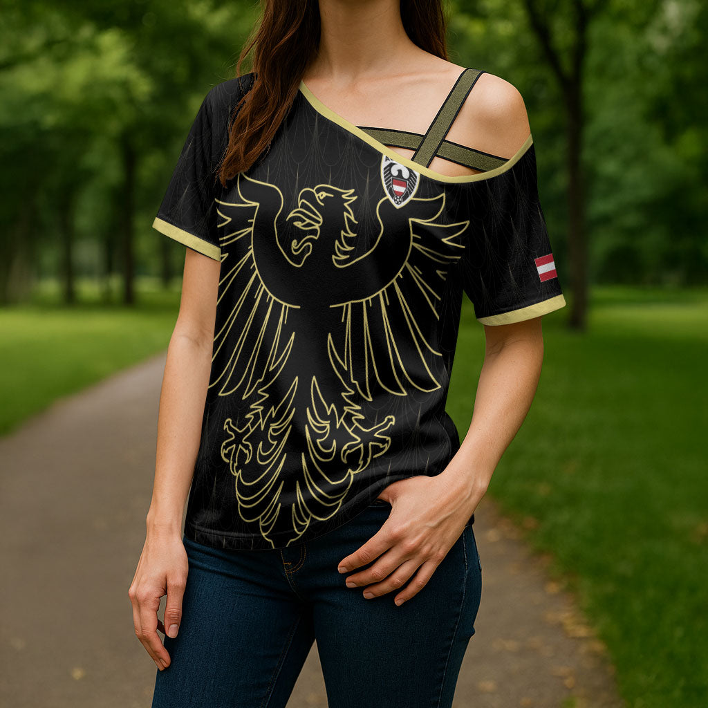 Custom World Football 2026 Austria Cross Shoulder Shirt Austrian Eagles Black Glory