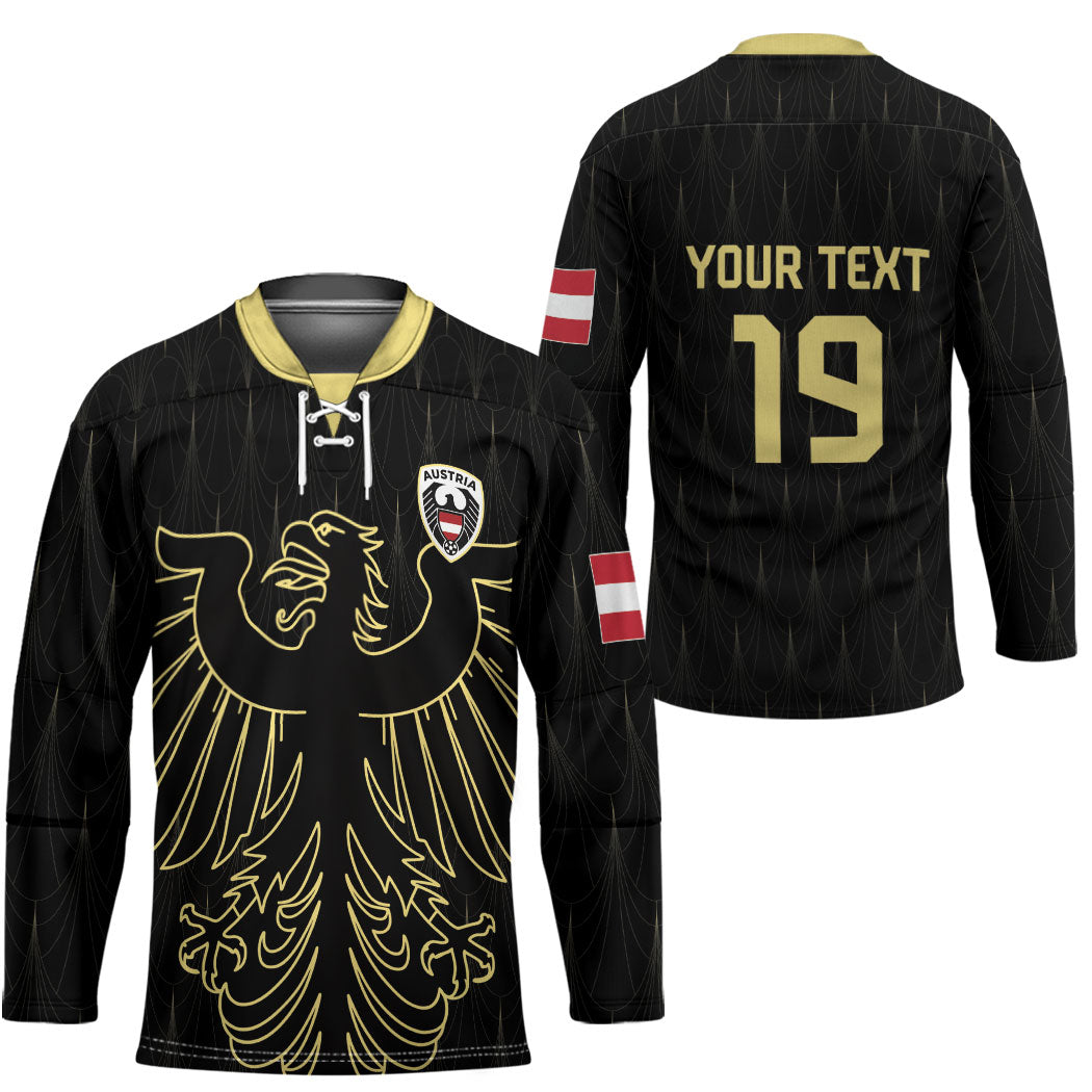 Custom World Football 2026 Austria Hockey Jersey Austrian Eagles Black Glory