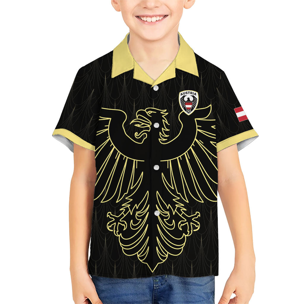 Custom World Football 2026 Austria Kid Hawaiian Shirt Austrian Eagles Black Glory