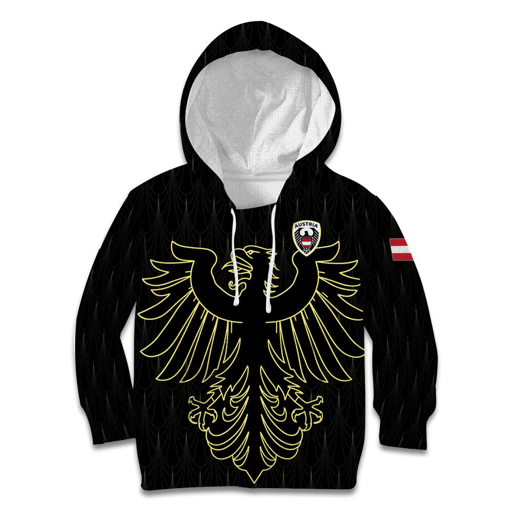 Custom World Football 2026 Austria Kid Hoodie Austrian Eagles Black Glory