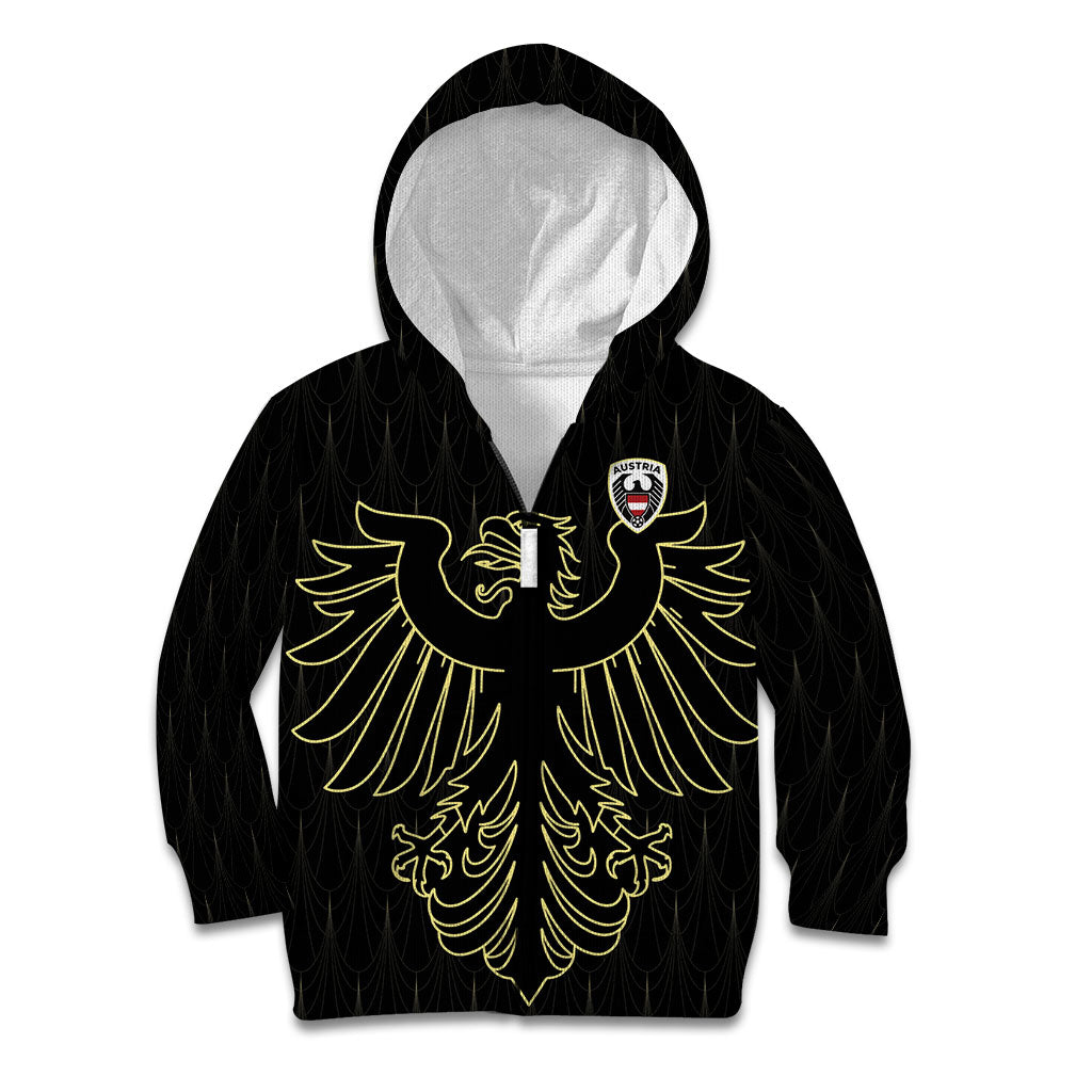 Custom World Football 2026 Austria Kid Hoodie Austrian Eagles Black Glory