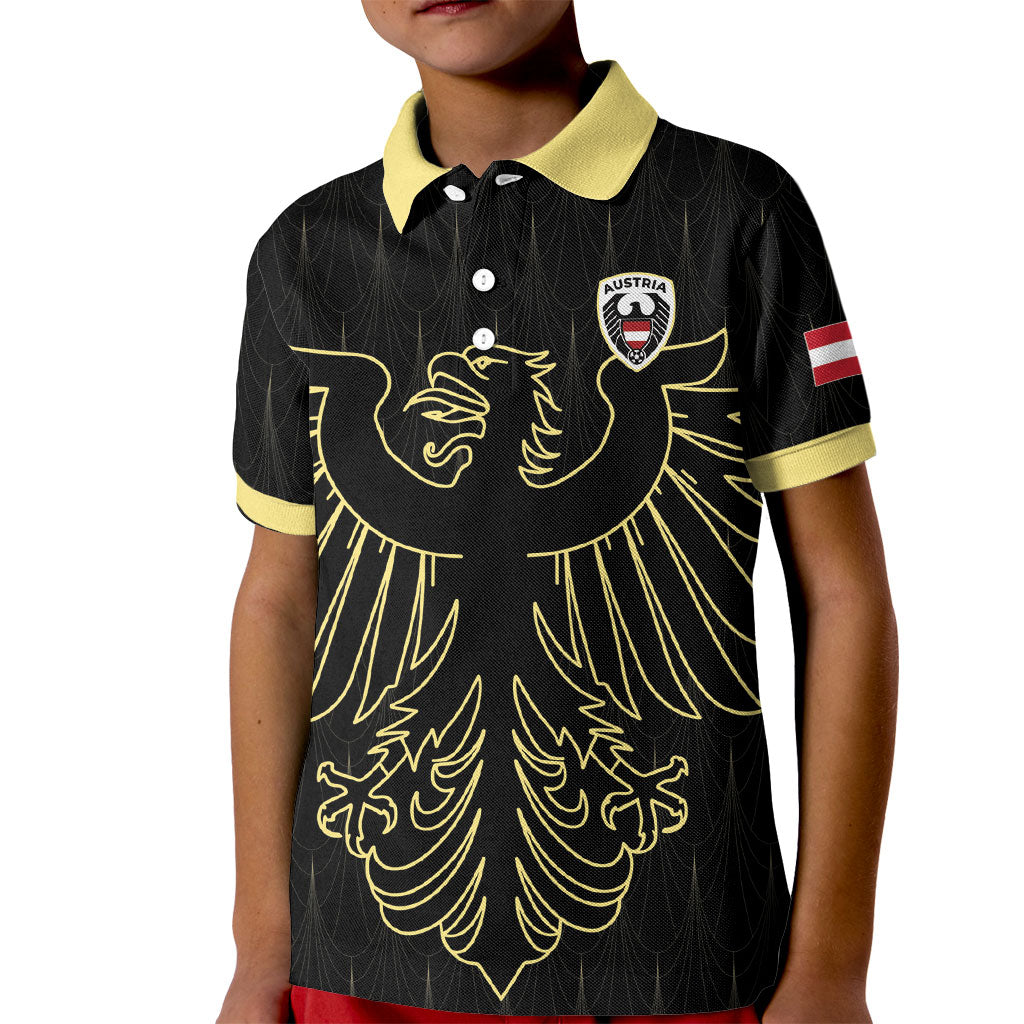 Custom World Football 2026 Austria Kid Polo Shirt Austrian Eagles Black Glory