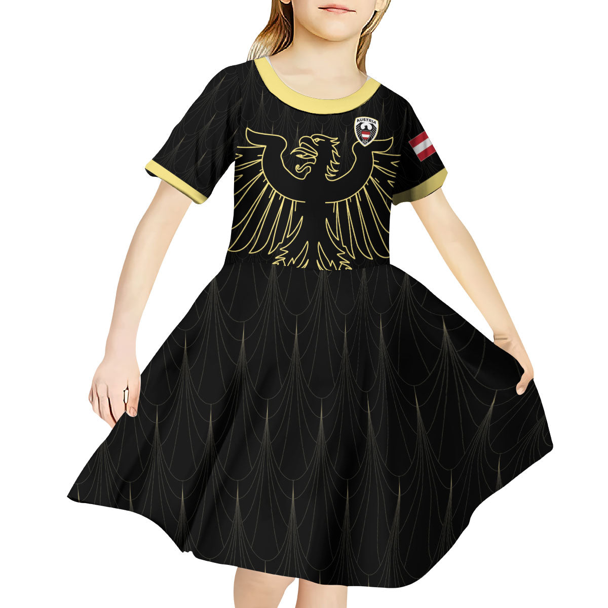 Custom World Football 2026 Austria Kid Short Sleeve Dress Austrian Eagles Black Glory