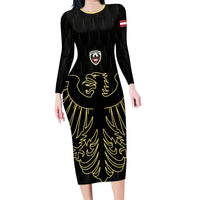 Custom World Football 2026 Austria Long Sleeve Bodycon Dress Austrian Eagles Black Glory